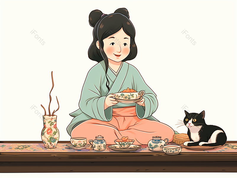 李白喝酒吃鱼猫在桌边馋嘴儿童插画,插画/手绘图,插画/手绘图库,插画/手绘图下载,插画/手绘